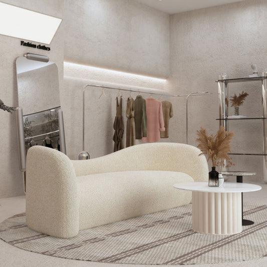 Skandinavischer Sofa -Stoff Wohnzimmertuxedo Arm gebogene weiße Sitzgelegenheiten