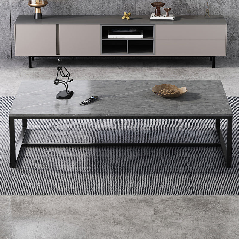 Table basse rectangulaire en bois avec base à tréteaux en acier et table de cocktail