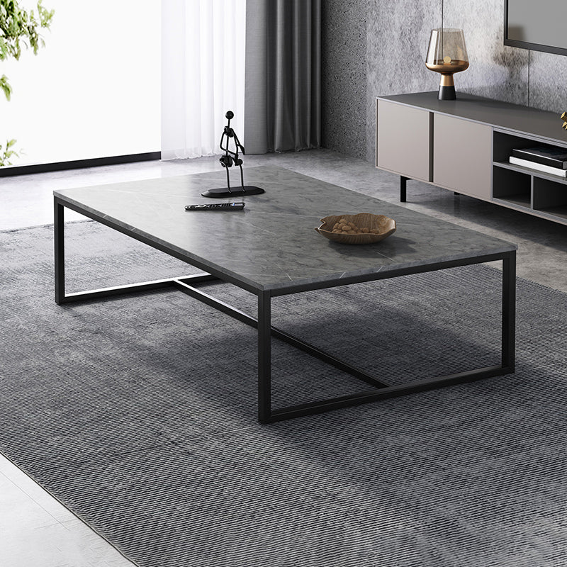 Table basse rectangulaire en bois avec base à tréteaux en acier et table de cocktail