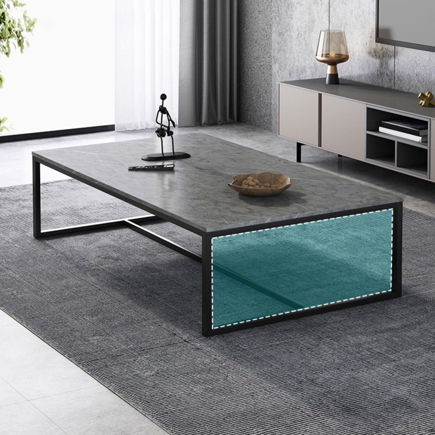 Table basse rectangulaire en bois avec base à tréteaux en acier et table de cocktail