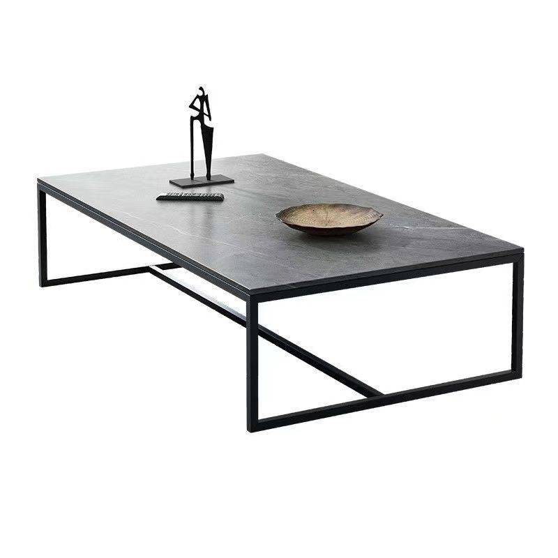 Table basse rectangulaire en bois avec base à tréteaux en acier et table de cocktail