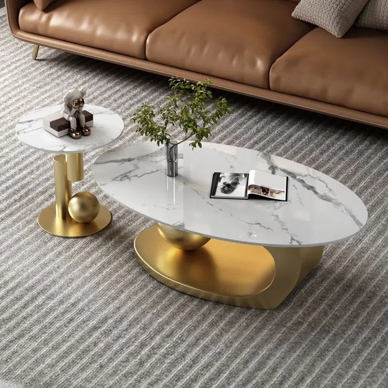 Metal Abstract Base Cocktail Table Glam Slate Top Coffee Table
