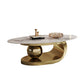 Metal Abstract Base Cocktail Table Glam Slate Top Coffee Table