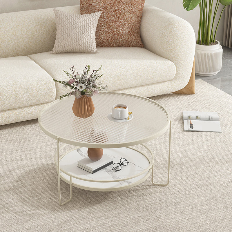 3 Legs Round Cocktail Table Glass Top Coffee Table with Shelf Clearhalo 'Coffee & Accent Tables' 'Coffee Tables' 'coffee_tables' 'furn' 'furn_coffee_tables' 'Furniture' 'Living Room Furniture' 7592307