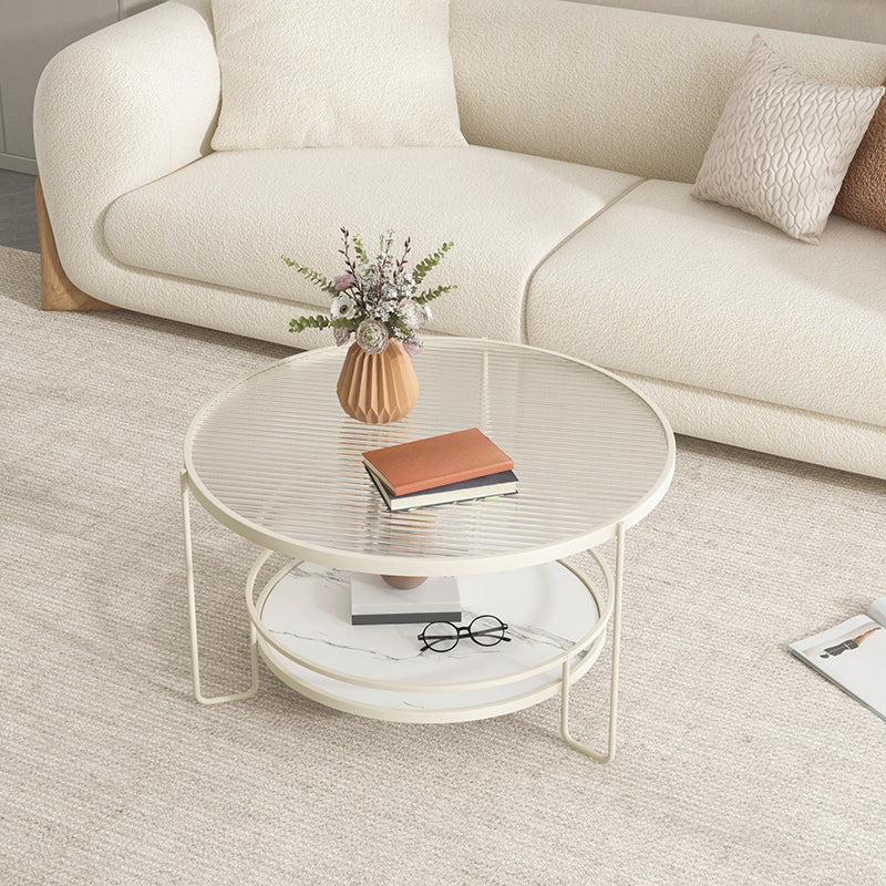 3 Legs Round Cocktail Table Glass Top Coffee Table with Shelf Clearhalo 'Coffee & Accent Tables' 'Coffee Tables' 'coffee_tables' 'furn' 'furn_coffee_tables' 'Furniture' 'Living Room Furniture' 7592314