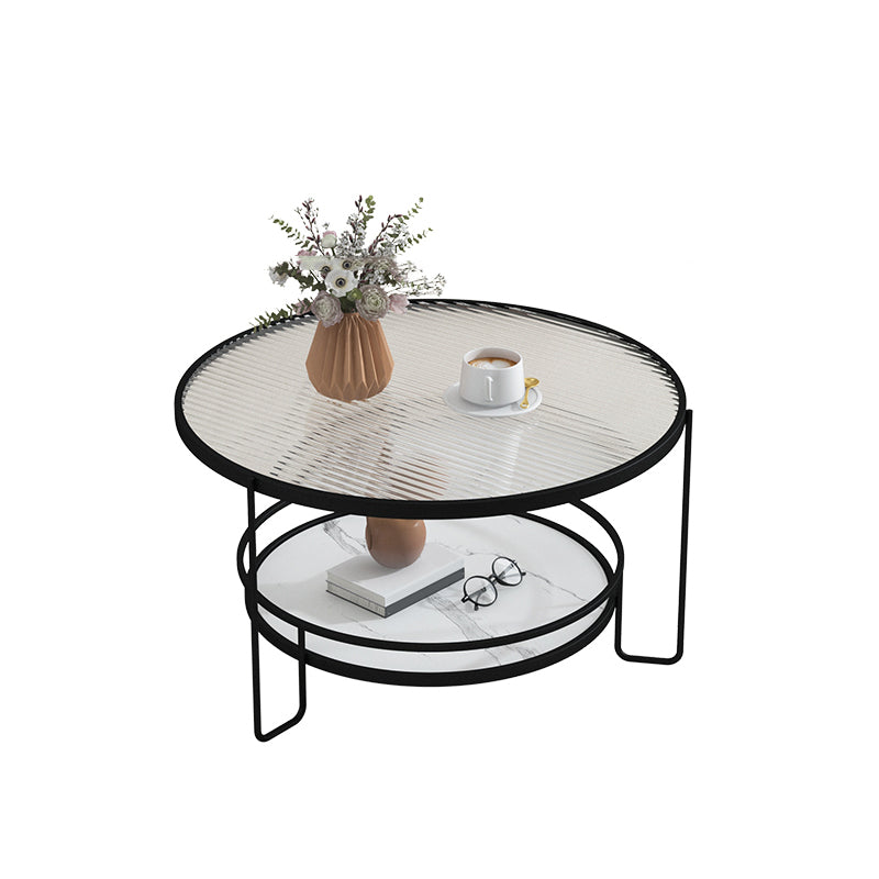 3 Legs Round Cocktail Table Glass Top Coffee Table with Shelf Clearhalo 'Coffee & Accent Tables' 'Coffee Tables' 'coffee_tables' 'furn' 'furn_coffee_tables' 'Furniture' 'Living Room Furniture' 7592315