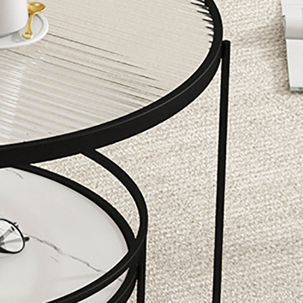 3 Legs Round Cocktail Table Glass Top Coffee Table with Shelf Clearhalo 'Coffee & Accent Tables' 'Coffee Tables' 'coffee_tables' 'furn' 'furn_coffee_tables' 'Furniture' 'Living Room Furniture' 7592319