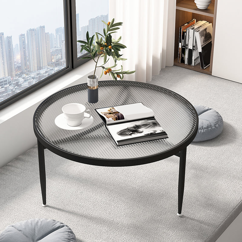 Iron 3 Legs Rectangle Cocktail Table Round Glass Top Coffee Table Black Clearhalo 'Coffee & Accent Tables' 'Coffee Tables' 'coffee_tables' 'furn' 'furn_coffee_tables' 'Furniture' 'Living Room Furniture' 7592325
