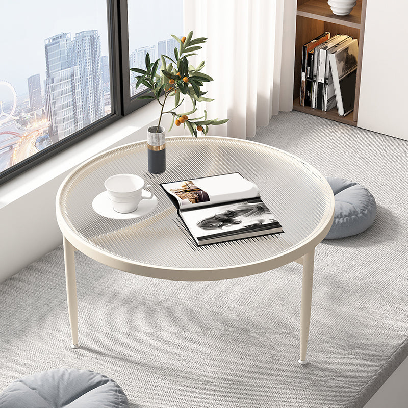 Iron 3 Legs Rectangle Cocktail Table Round Glass Top Coffee Table White Clearhalo 'Coffee & Accent Tables' 'Coffee Tables' 'coffee_tables' 'furn' 'furn_coffee_tables' 'Furniture' 'Living Room Furniture' 7592326