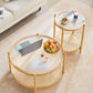 Wood 4 Legs Cocktail Table Round Glass Top Coffee Table with Shelf