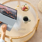 Wood 4 Legs Cocktail Table Round Glass Top Coffee Table with Shelf