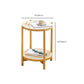 Wood 4 Legs Cocktail Table Round Glass Top Coffee Table with Shelf