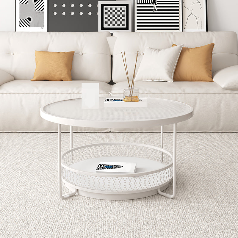 Iron 4 Legs Cocktail Table Round Glass Top Coffee Table with Shelf Clearhalo 'Coffee & Accent Tables' 'Coffee Tables' 'coffee_tables' 'furn' 'furn_coffee_tables' 'Furniture' 'Living Room Furniture' 7592356