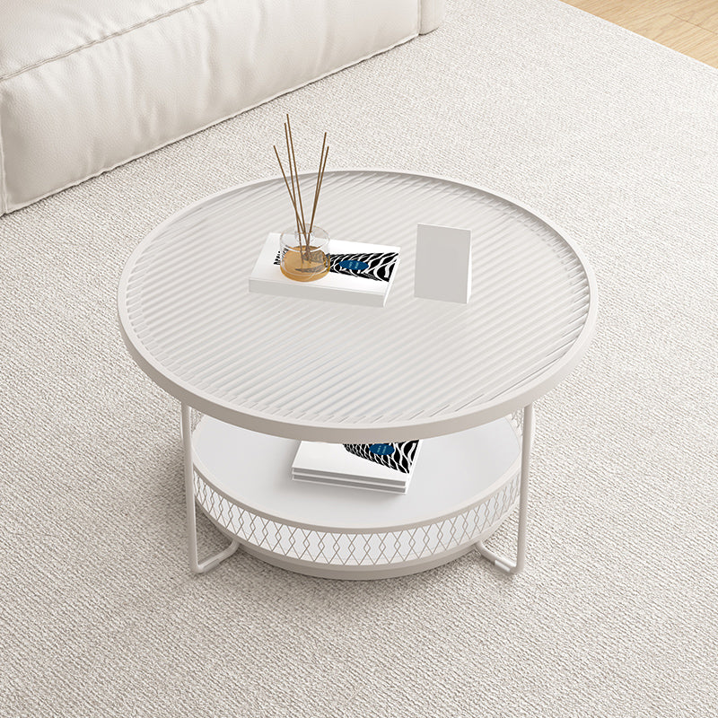 Iron 4 Legs Cocktail Table Round Glass Top Coffee Table with Shelf Clearhalo 'Coffee & Accent Tables' 'Coffee Tables' 'coffee_tables' 'furn' 'furn_coffee_tables' 'Furniture' 'Living Room Furniture' 7592357
