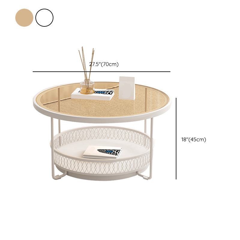 Iron 4 Legs Cocktail Table Round Glass Top Coffee Table with Shelf Clearhalo 'Coffee & Accent Tables' 'Coffee Tables' 'coffee_tables' 'furn' 'furn_coffee_tables' 'Furniture' 'Living Room Furniture' 7592364