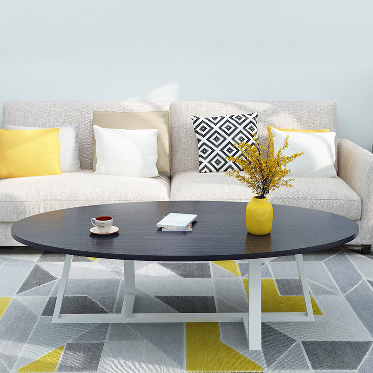 Metal Cross Legs Cocktail Table Wooden Oval Top Coffee Table Clearhalo 'Coffee & Accent Tables' 'Coffee Tables' 'coffee_tables' 'furn' 'furn_coffee_tables' 'Furniture' 'Living Room Furniture' 7592366