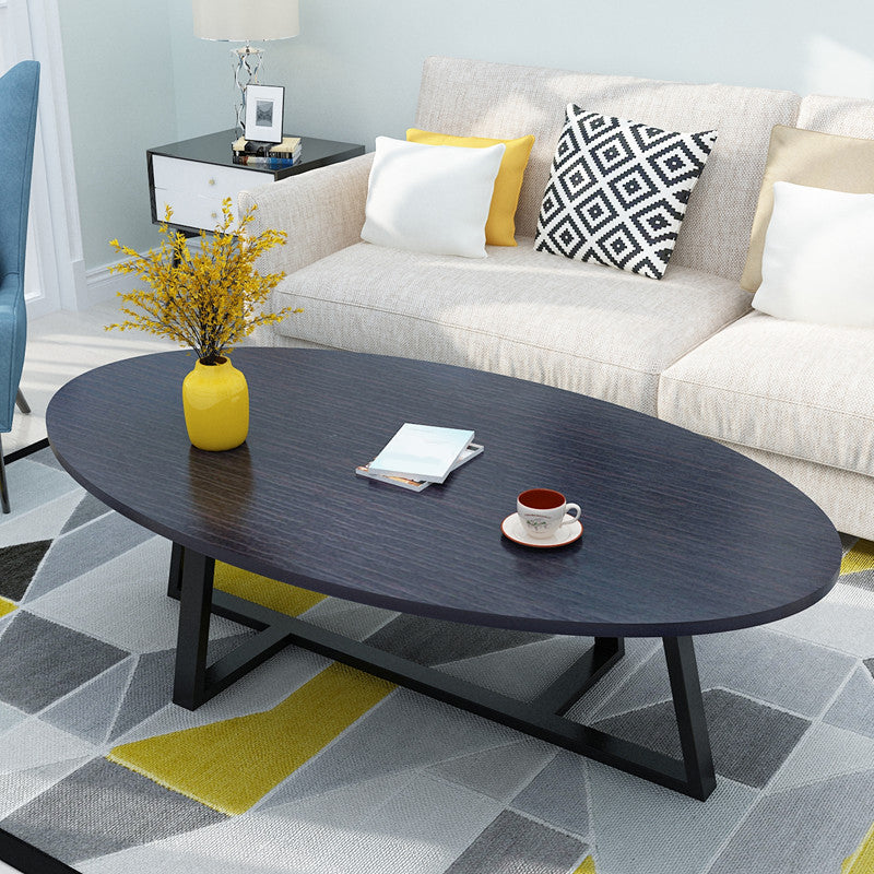 Metal Cross Legs Cocktail Table Wooden Oval Top Coffee Table Black Black Clearhalo 'Coffee & Accent Tables' 'Coffee Tables' 'coffee_tables' 'furn' 'furn_coffee_tables' 'Furniture' 'Living Room Furniture' 7592372