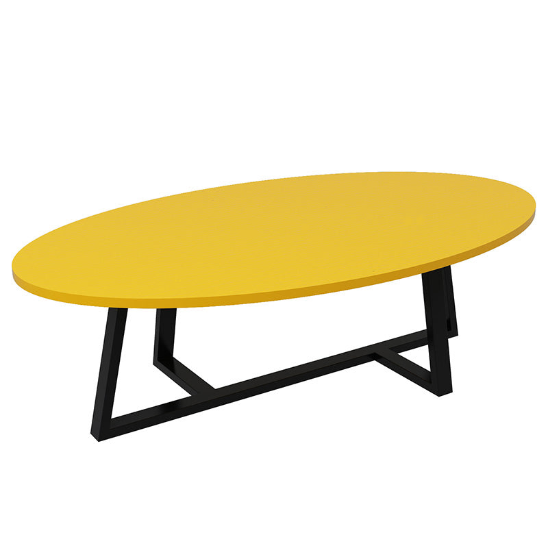 Metal Cross Legs Cocktail Table Wooden Oval Top Coffee Table Clearhalo 'Coffee & Accent Tables' 'Coffee Tables' 'coffee_tables' 'furn' 'furn_coffee_tables' 'Furniture' 'Living Room Furniture' 7592374