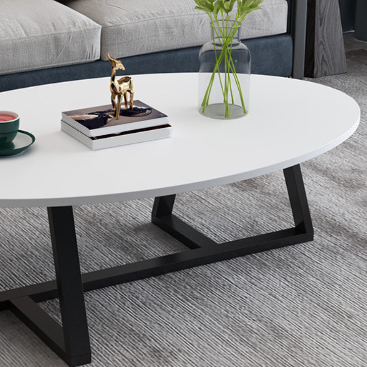 Metal Cross Legs Cocktail Table Wooden Oval Top Coffee Table Clearhalo 'Coffee & Accent Tables' 'Coffee Tables' 'coffee_tables' 'furn' 'furn_coffee_tables' 'Furniture' 'Living Room Furniture' 7592376