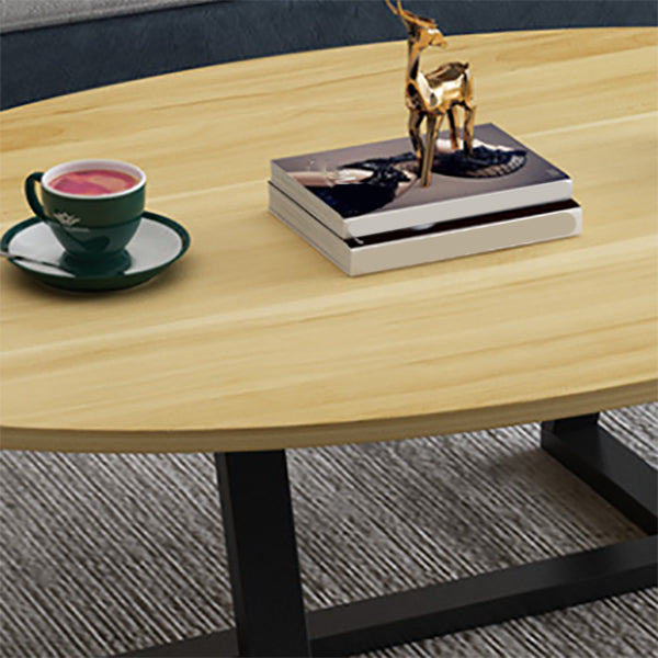 Metal Cross Legs Cocktail Table Wooden Oval Top Coffee Table Clearhalo 'Coffee & Accent Tables' 'Coffee Tables' 'coffee_tables' 'furn' 'furn_coffee_tables' 'Furniture' 'Living Room Furniture' 7592378