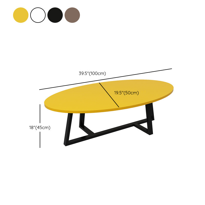 Metal Cross Legs Cocktail Table Wooden Oval Top Coffee Table Clearhalo 'Coffee & Accent Tables' 'Coffee Tables' 'coffee_tables' 'furn' 'furn_coffee_tables' 'Furniture' 'Living Room Furniture' 7592379