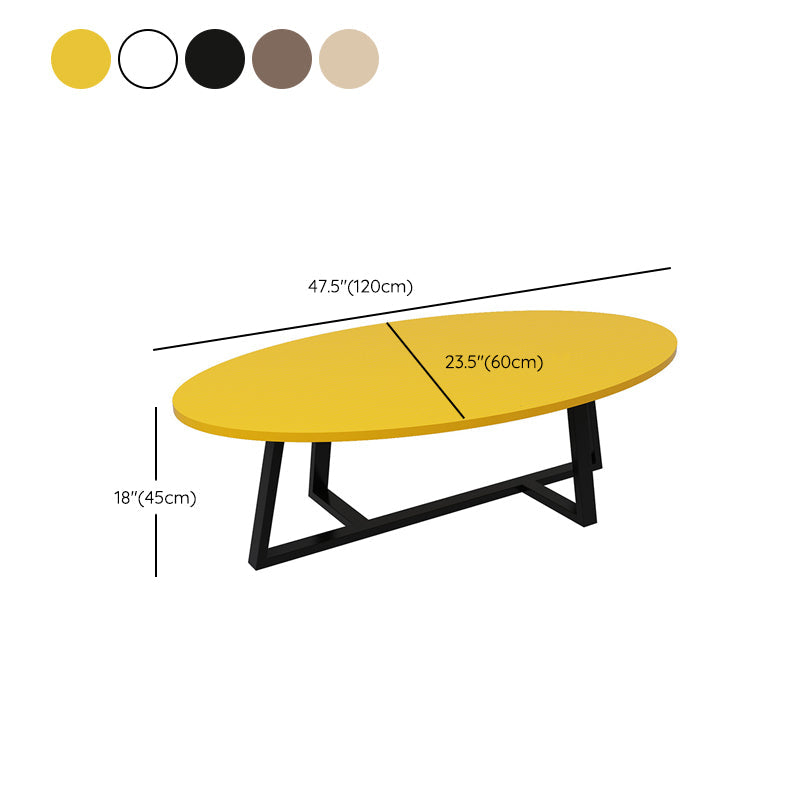 Metal Cross Legs Cocktail Table Wooden Oval Top Coffee Table Clearhalo 'Coffee & Accent Tables' 'Coffee Tables' 'coffee_tables' 'furn' 'furn_coffee_tables' 'Furniture' 'Living Room Furniture' 7592380