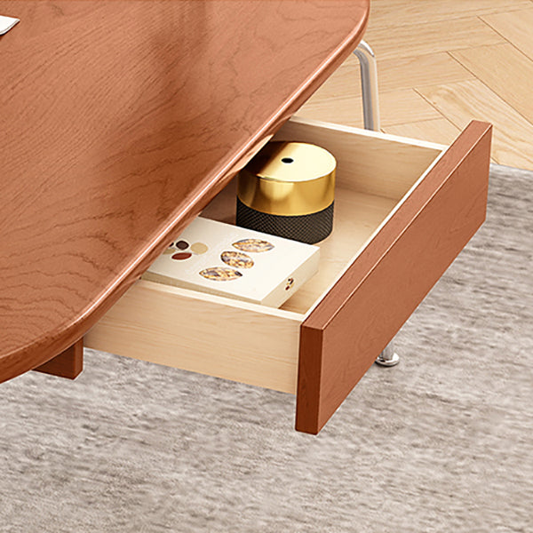 Steel 4 Legs Cocktail Table Oval Wood Top Coffee Table with Drawer Clearhalo 'Coffee & Accent Tables' 'Coffee Tables' 'coffee_tables' 'furn' 'furn_coffee_tables' 'Furniture' 'Living Room Furniture' 7592415