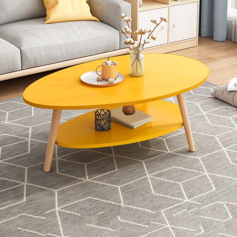Minimalistic Single Coffee Table Wood Contemporary Cocktail Table with Shelf 31.5"L x 16"W x 16.5"H Yellow 2 Clearhalo 'Coffee & Accent Tables' 'Coffee Tables' 'coffee_tables' 'furn' 'furn_coffee_tables' 'Furniture' 'Living Room Furniture' 7592443