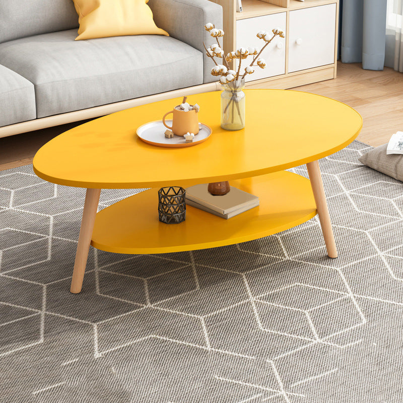 Minimalistic Single Coffee Table Wood Contemporary Cocktail Table with Shelf 35.5"L x 20"W x 16.5"H Yellow 2 Clearhalo 'Coffee & Accent Tables' 'Coffee Tables' 'coffee_tables' 'furn' 'furn_coffee_tables' 'Furniture' 'Living Room Furniture' 7592445