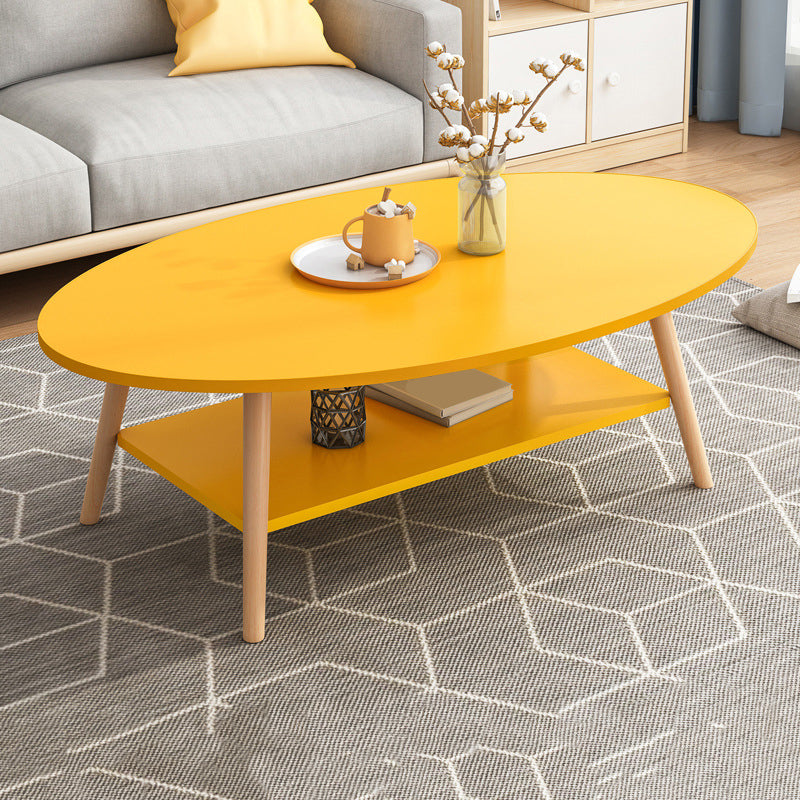 Minimalistic Single Coffee Table Wood Contemporary Cocktail Table with Shelf 47"L x 24"W x 16.5"H Yellow 2 Clearhalo 'Coffee & Accent Tables' 'Coffee Tables' 'coffee_tables' 'furn' 'furn_coffee_tables' 'Furniture' 'Living Room Furniture' 7592450