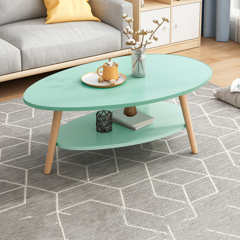Minimalistic Single Coffee Table Wood Contemporary Cocktail Table with Shelf 31.5"L x 16"W x 16.5"H Green 2 Clearhalo 'Coffee & Accent Tables' 'Coffee Tables' 'coffee_tables' 'furn' 'furn_coffee_tables' 'Furniture' 'Living Room Furniture' 7592451