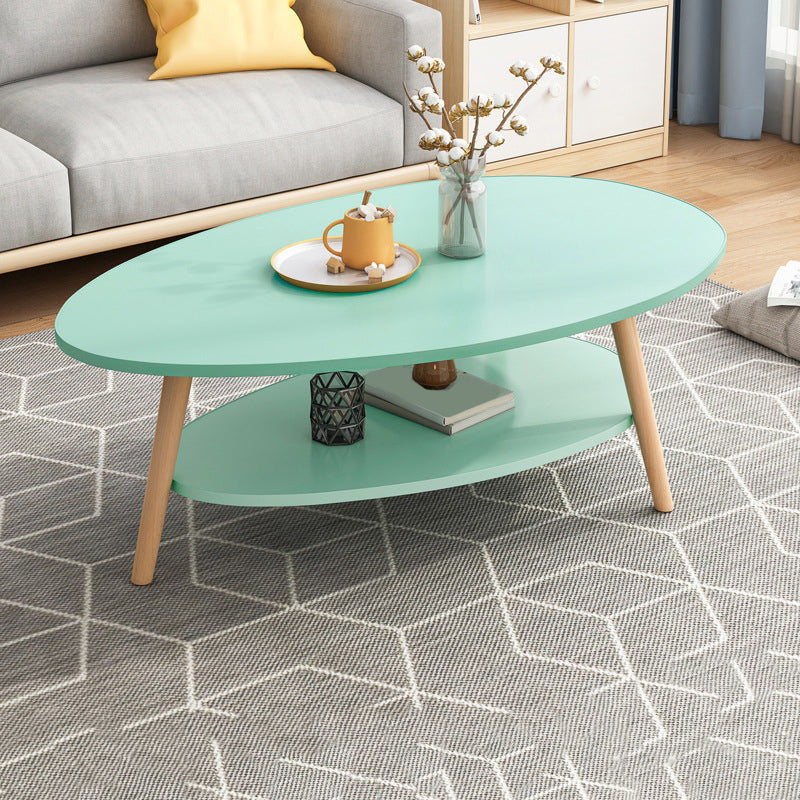 Minimalistic Single Coffee Table Wood Contemporary Cocktail Table with Shelf 39"L x 20"W x 17"H Green 2 Clearhalo 'Coffee & Accent Tables' 'Coffee Tables' 'coffee_tables' 'furn' 'furn_coffee_tables' 'Furniture' 'Living Room Furniture' 7592453