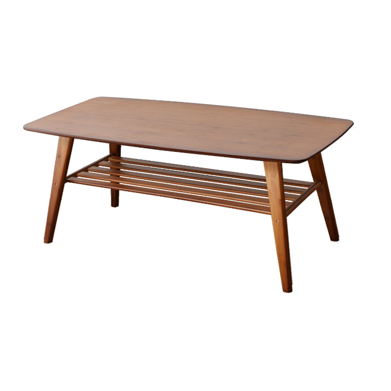 Rectangular Wood Coffee Table Contemporary 4 Legs Cocktail Table 39.5"L x 24"W x 24"H Tan Shelves Included Clearhalo 'Coffee & Accent Tables' 'Coffee Tables' 'coffee_tables' 'furn' 'furn_coffee_tables' 'Furniture' 'Living Room Furniture' 7592467