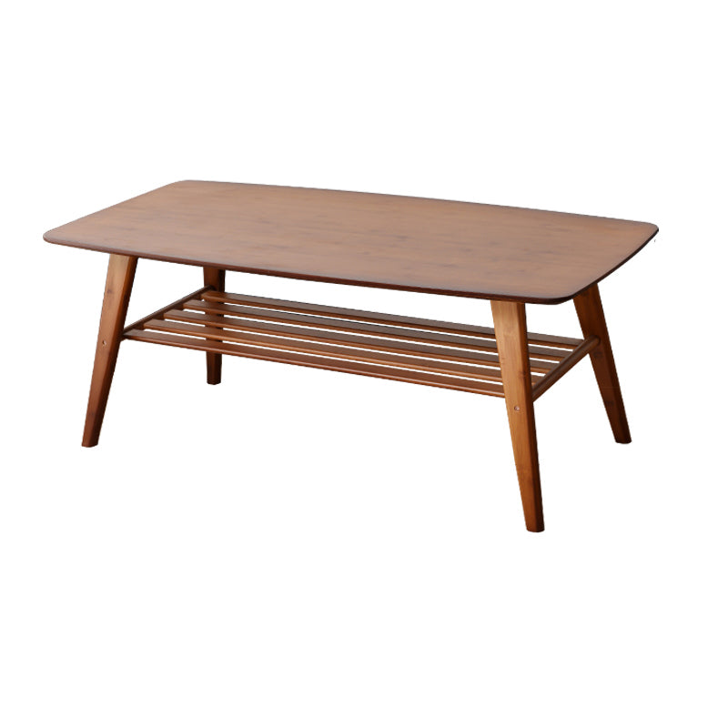 Rectangular Wood Coffee Table Contemporary 4 Legs Cocktail Table 39.5"L x 24"W x 20"H Tan Shelves Included Clearhalo 'Coffee & Accent Tables' 'Coffee Tables' 'coffee_tables' 'furn' 'furn_coffee_tables' 'Furniture' 'Living Room Furniture' 7592470