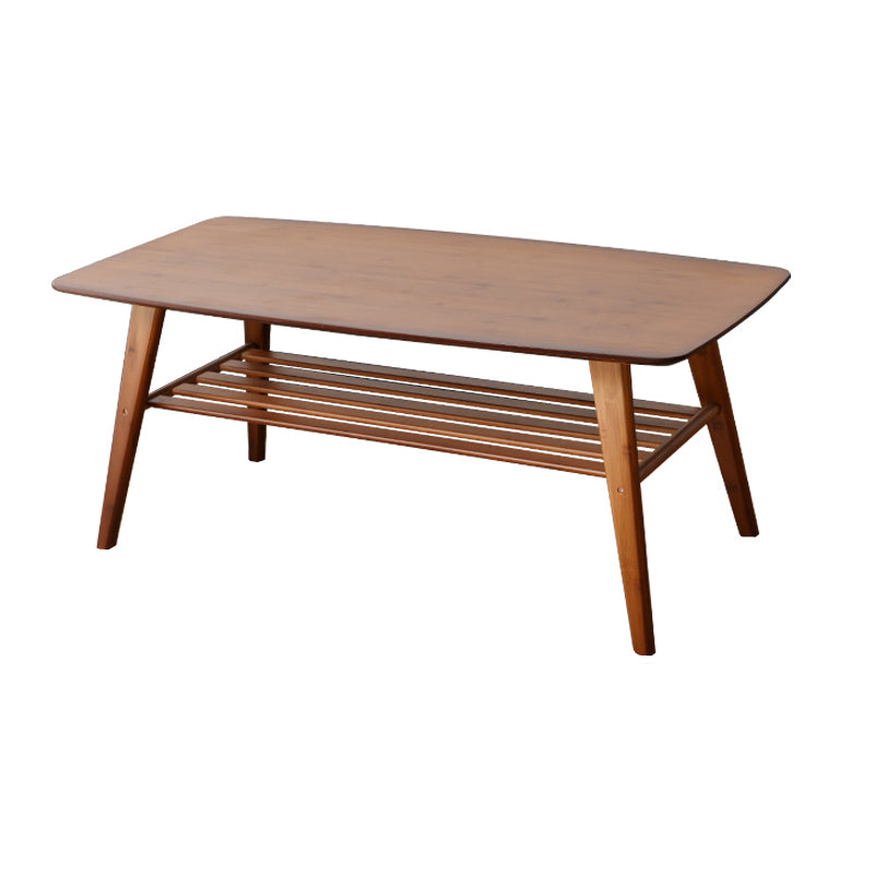 Rectangular Wood Coffee Table Contemporary 4 Legs Cocktail Table 39.5"L x 19.5"W x 16"H Tan Shelves Included Clearhalo 'Coffee & Accent Tables' 'Coffee Tables' 'coffee_tables' 'furn' 'furn_coffee_tables' 'Furniture' 'Living Room Furniture' 7592477