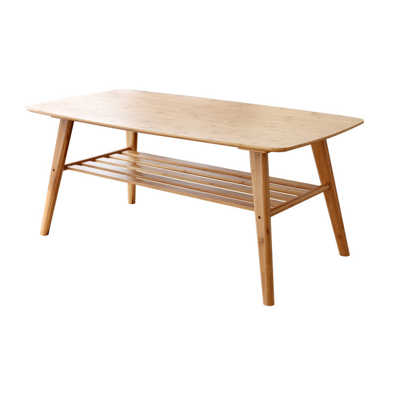 Rectangular Wood Coffee Table Contemporary 4 Legs Cocktail Table 39.5"L x 24"W x 20"H Natural Shelves Included Clearhalo 'Coffee & Accent Tables' 'Coffee Tables' 'coffee_tables' 'furn' 'furn_coffee_tables' 'Furniture' 'Living Room Furniture' 7592484