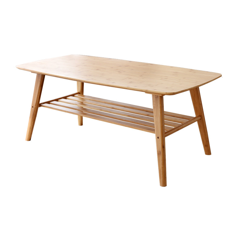 Rectangular Wood Coffee Table Contemporary 4 Legs Cocktail Table 39.5"L x 24"W x 16"H Natural Shelves Included Clearhalo 'Coffee & Accent Tables' 'Coffee Tables' 'coffee_tables' 'furn' 'furn_coffee_tables' 'Furniture' 'Living Room Furniture' 7592485