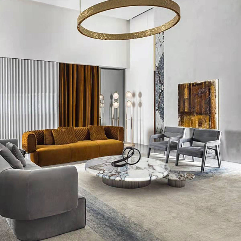 Contemporary Slate Coffee Table Round Bunching Coffee Table Sets for Living Room