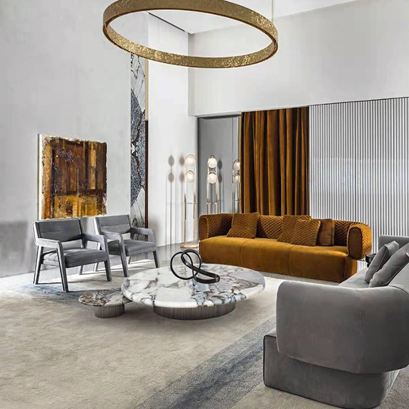 Contemporary Slate Coffee Table Round Bunching Coffee Table Sets for Living Room