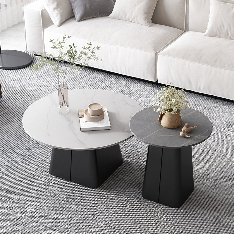 Table basse sur piédestal en acier moderne, ensemble de table ronde en ardoise