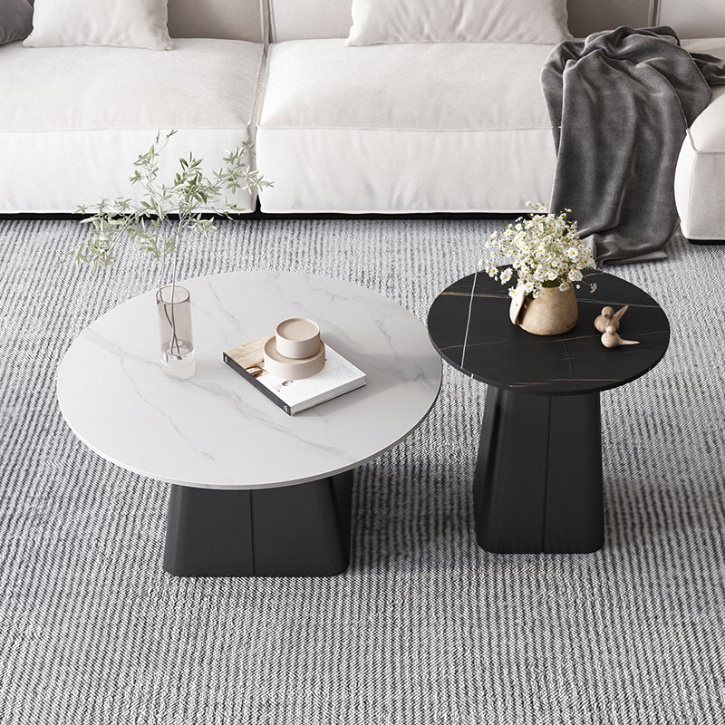 Table basse sur piédestal en acier moderne, ensemble de table ronde en ardoise