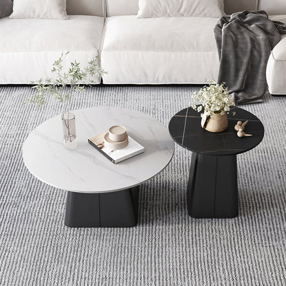 Table basse sur piédestal en acier moderne, ensemble de table ronde en ardoise