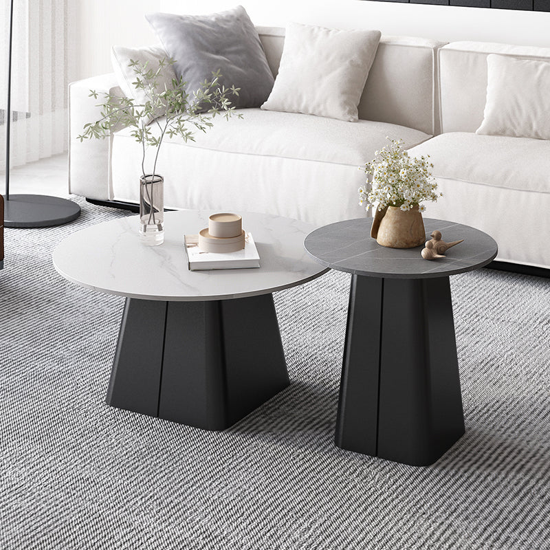 Table basse sur piédestal en acier moderne, ensemble de table ronde en ardoise