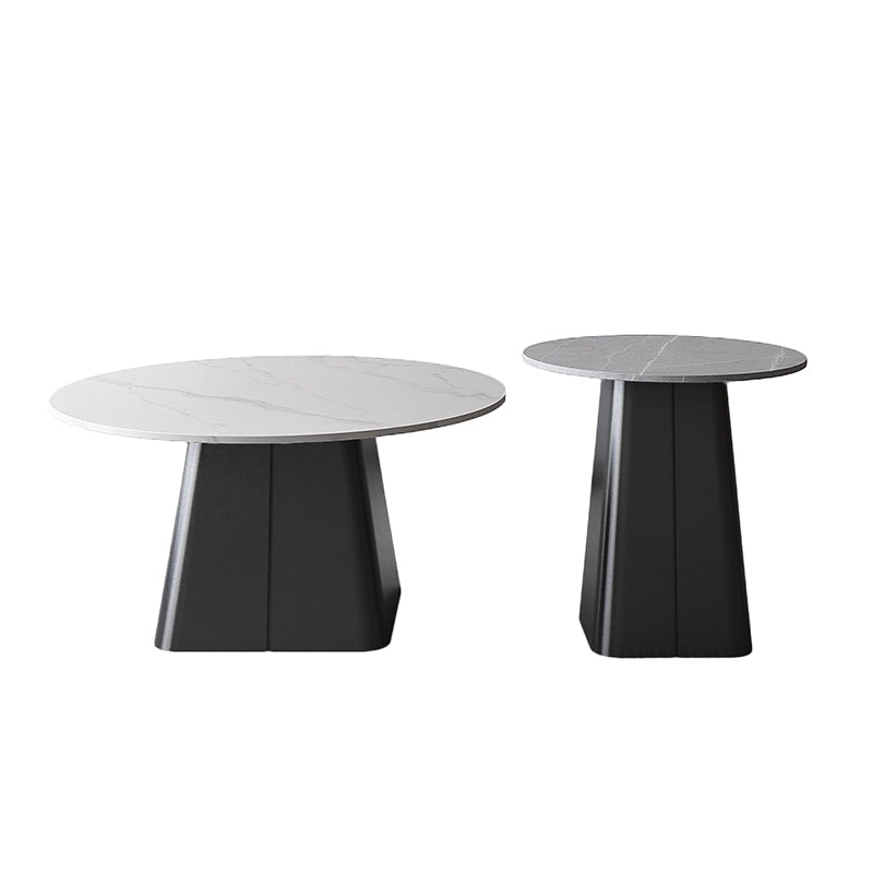 Table basse sur piédestal en acier moderne, ensemble de table ronde en ardoise