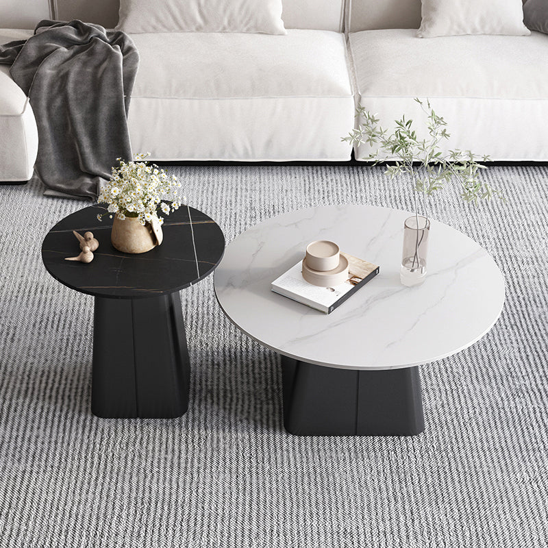 Table basse sur piédestal en acier moderne, ensemble de table ronde en ardoise