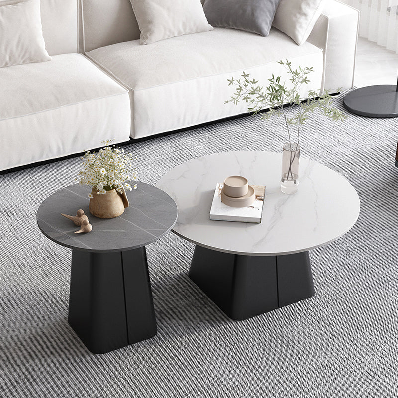 Table basse sur piédestal en acier moderne, ensemble de table ronde en ardoise
