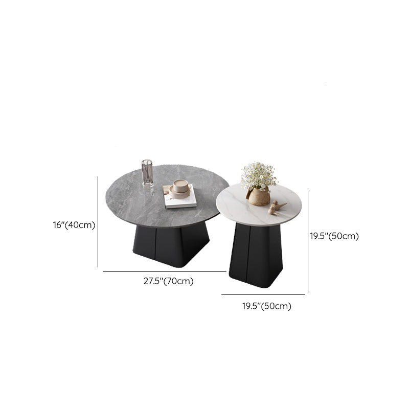 Table basse sur piédestal en acier moderne, ensemble de table ronde en ardoise
