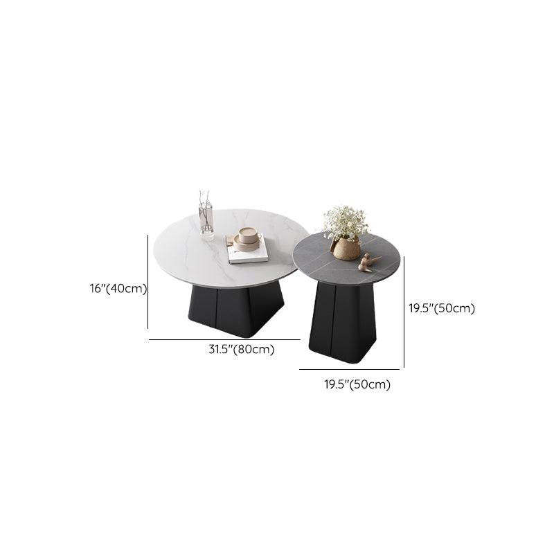 Table basse sur piédestal en acier moderne, ensemble de table ronde en ardoise