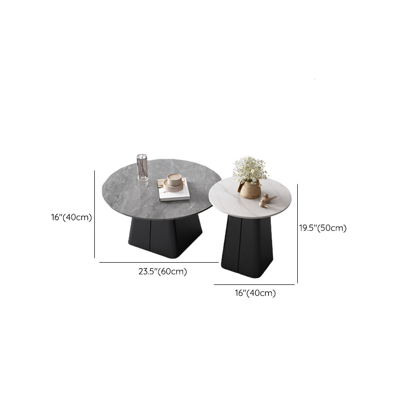 Table basse sur piédestal en acier moderne, ensemble de table ronde en ardoise