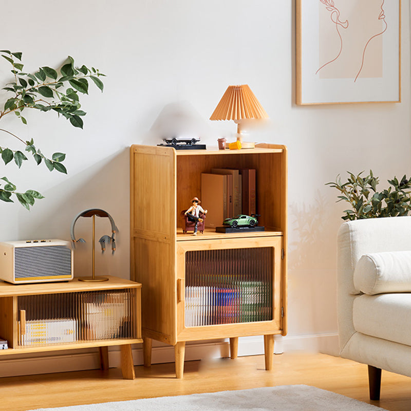 Contemporary Cabinet Pine Glass Paned 2 - Doors Rectangle Accent Cabinet
